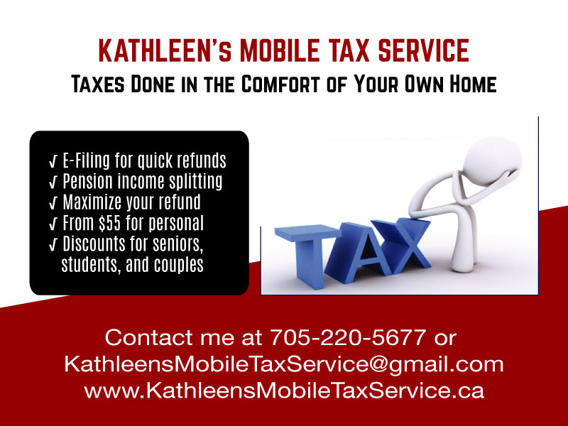 Kathleens mobile tax service | 818 Mosley St, Wasaga Beach, ON L9Z 2H4, Canada | Phone: (705) 220-5677