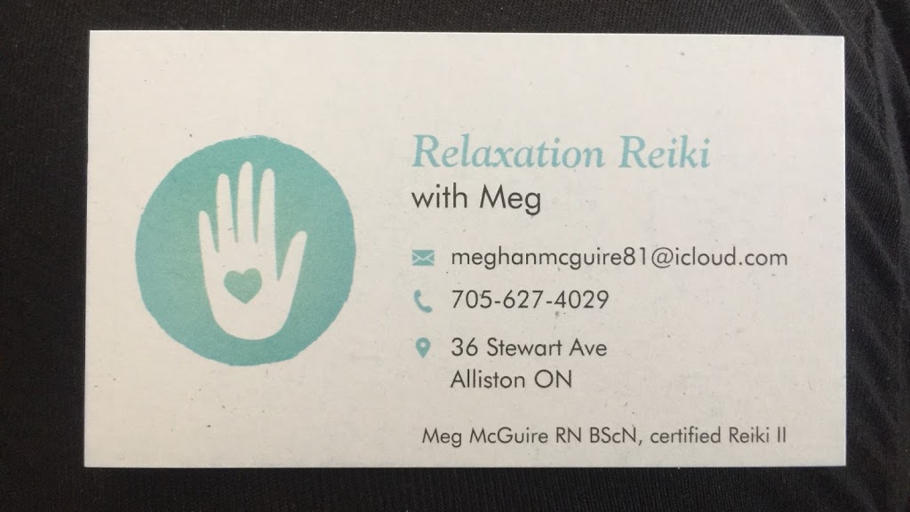 Relaxation Reiki with Meg | 36 Stewart Ave, Alliston, ON L9R 1C8, Canada | Phone: (705) 627-4029