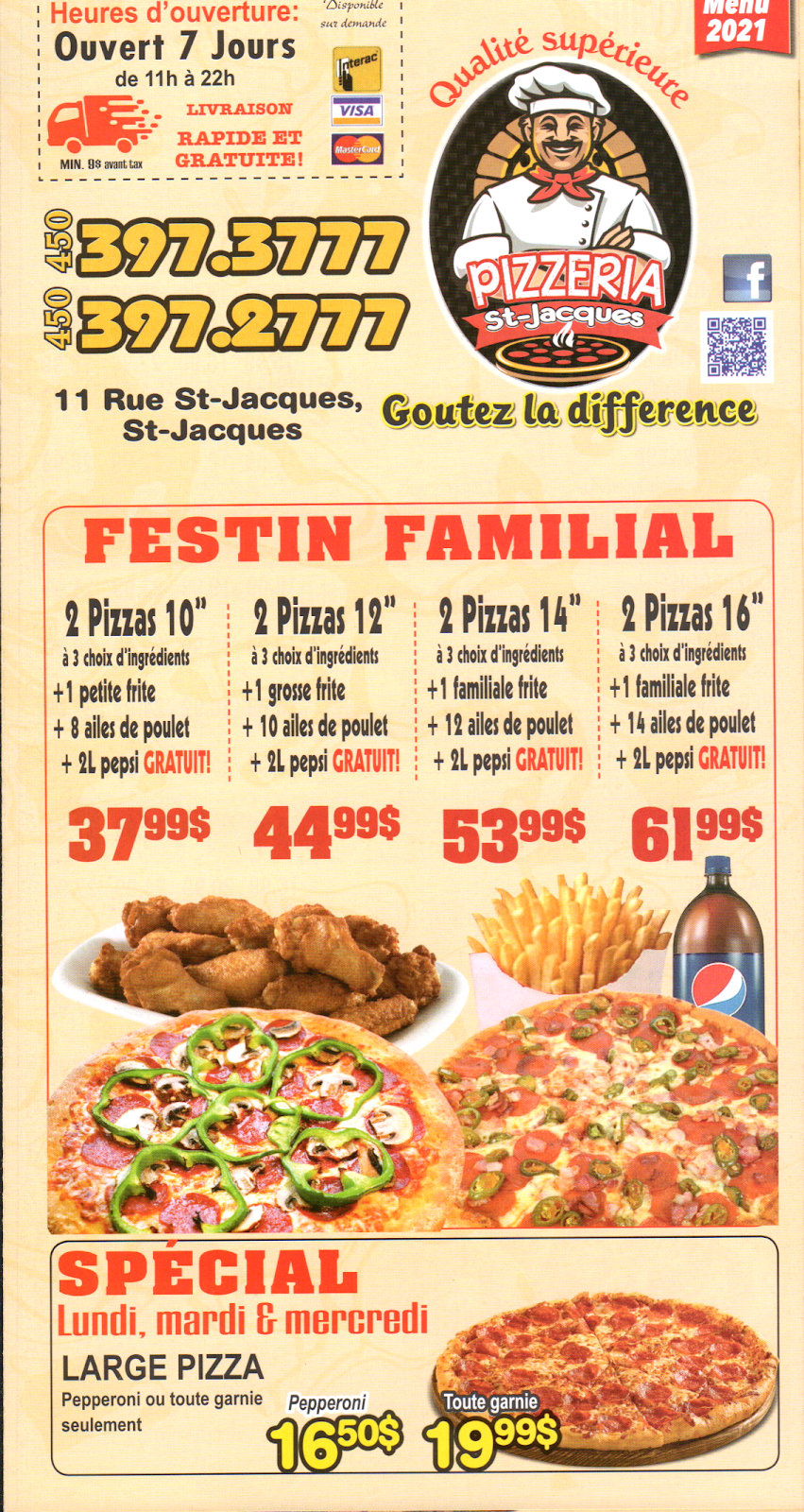 Pizzeria St-Jacques | 11 Rue Saint-Jacques, Saint-Jacques, QC J0K 2R0, Canada | Phone: (450) 397-2777