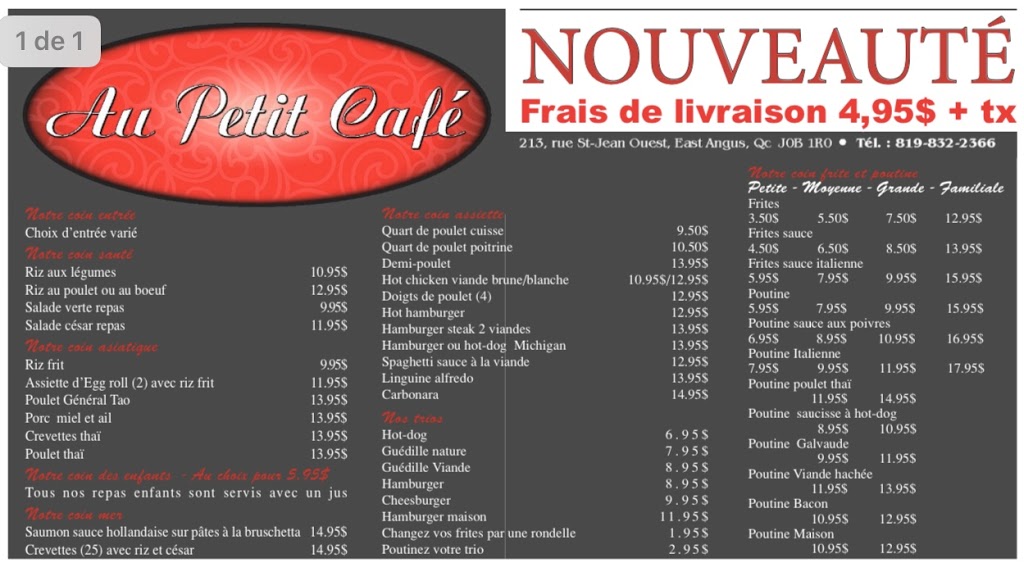 Au Petit Café | 213 Rue Saint-Jean O, East Angus, QC J0B 1R0, Canada | Phone: (819) 832-2366