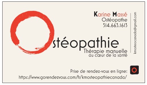 Ostéopathie Karine Massé | 1715 Rue Poupart #305, Montréal, QC H2K 3G9, Canada | Phone: (514) 663-1613