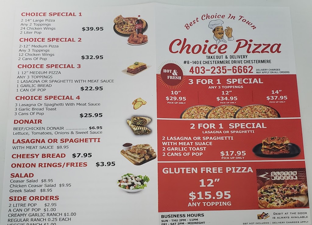 Choice Pizza | 140 E Chestermere Dr Unit 8, Chestermere, AB T1X 1M1, Canada | Phone: (403) 264-7575