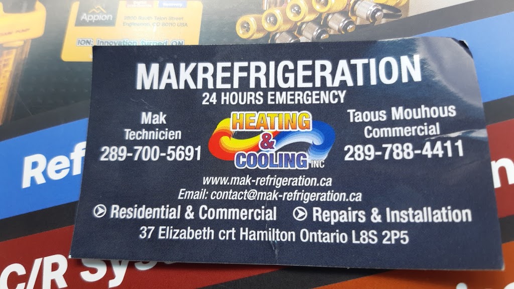 Mak refrigeration | 37 Elizabeth Ct, Hamilton, ON L8S 2P5, Canada | Phone: (289) 700-5691