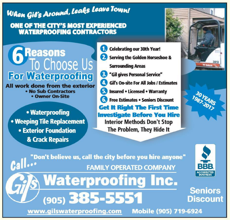 Gils Waterproofing | 90 Trinity Church Rd, Hamilton, ON L8W 3S2, Canada | Phone: (905) 385-5551