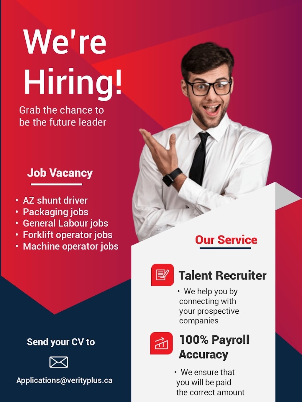 Verity Plus Staffing - jobs agency | Staffing | driver jobs | packaging jobs | 7215 Goreway Dr Unit 1E24, Mississauga, ON L4T 0B4, Canada | Phone: (905) 956-3040