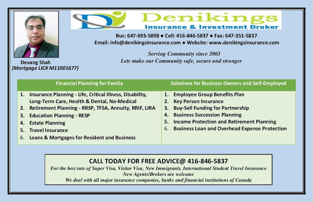 Denikings Insurance & Investment Broker | 34 Macleod St, North York, ON M6L 2M6, Canada | Phone: (416) 846-5837
