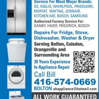 AH Appliances | 204 Landsbridge St, Bolton, ON L7E 2A3, Canada | Phone: (416) 574-0669