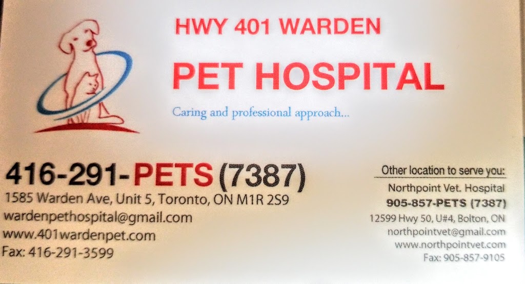 Hwy 401 Warden Pet Hospital | 1585 Warden Ave unit 5, Scarborough, ON M1R 2S9, Canada | Phone: (416) 291-7387