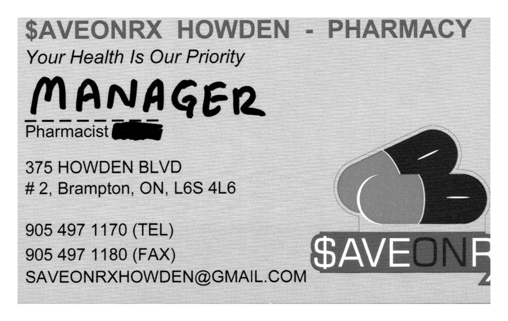 SaveOnRx Howden Pharmacy | 375 Howden Blvd #2, Brampton, ON L6S 4L6, Canada | Phone: (905) 497-1170