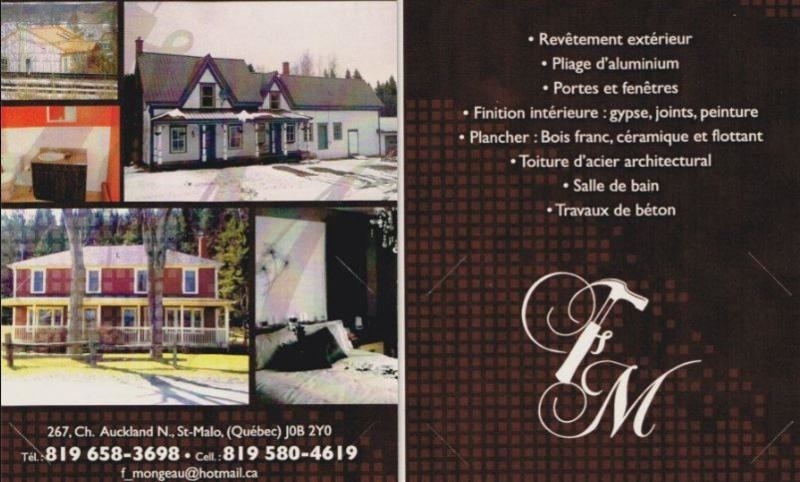 Rénovation François Mongeau | 267 Chem. Auckland, Saint-Malo, QC J0B 2Y0, Canada | Phone: (819) 658-3698