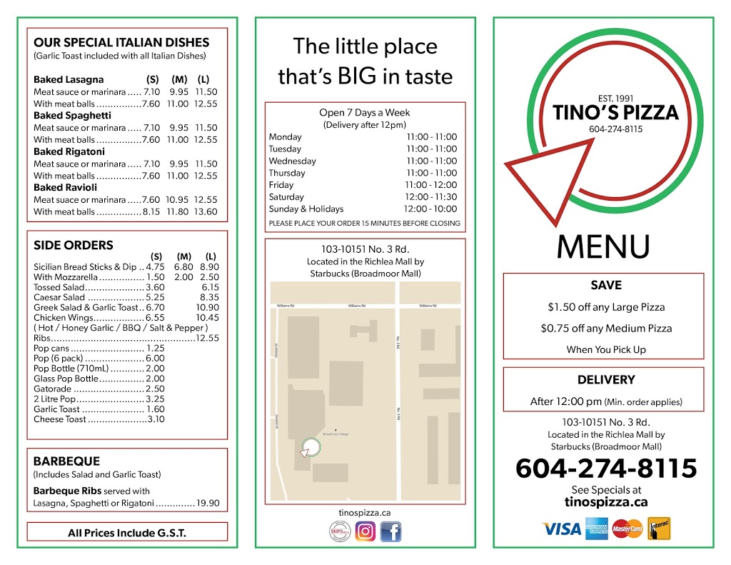 Tinos Pizza | 103-10151 Number 3 Rd, Richmond, BC V7A 4R6, Canada | Phone: (604) 274-8115