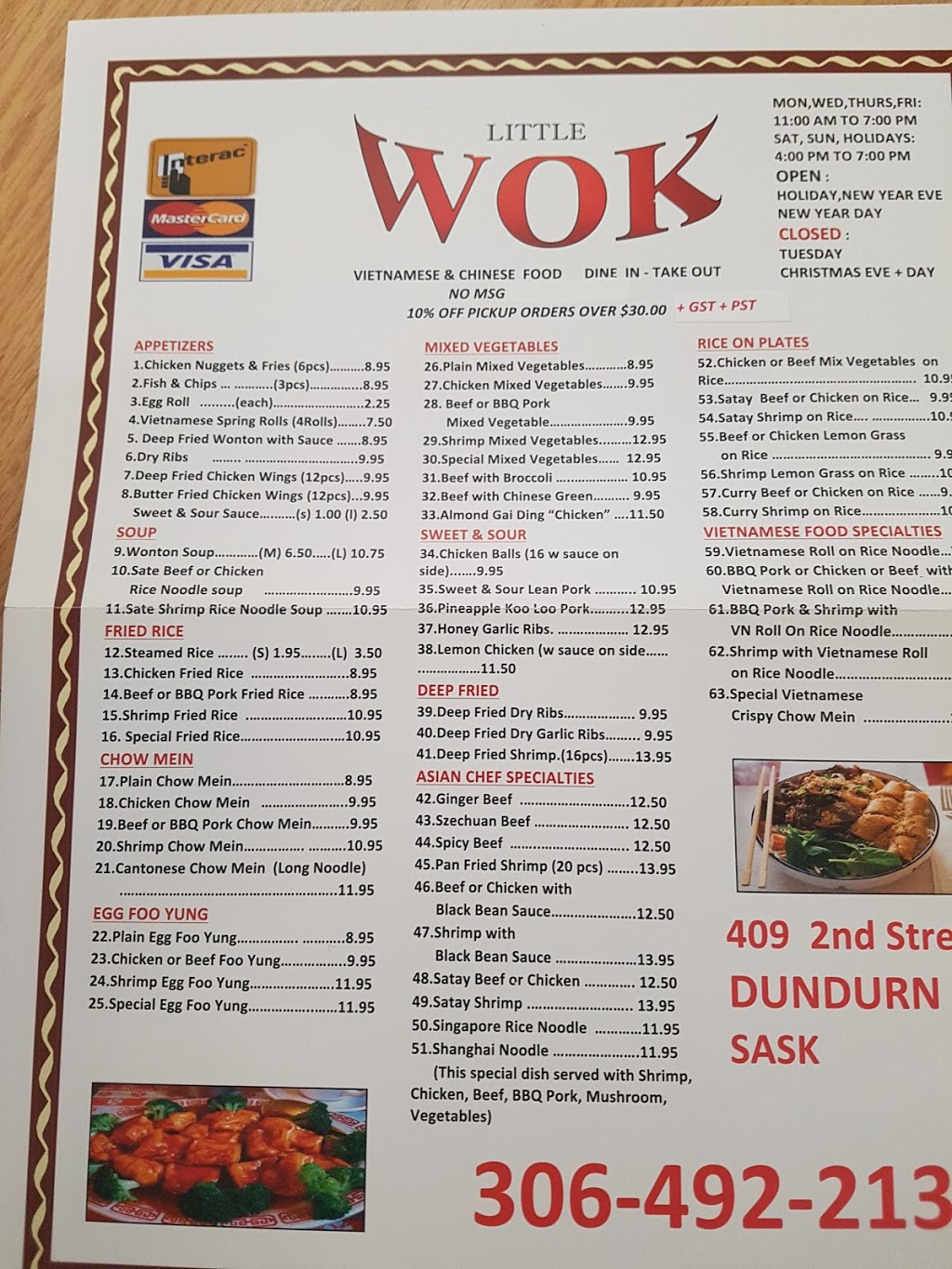 Little Wok | 409 2nd St, Dundurn, SK S0K 1K0, Canada | Phone: (306) 492-2131