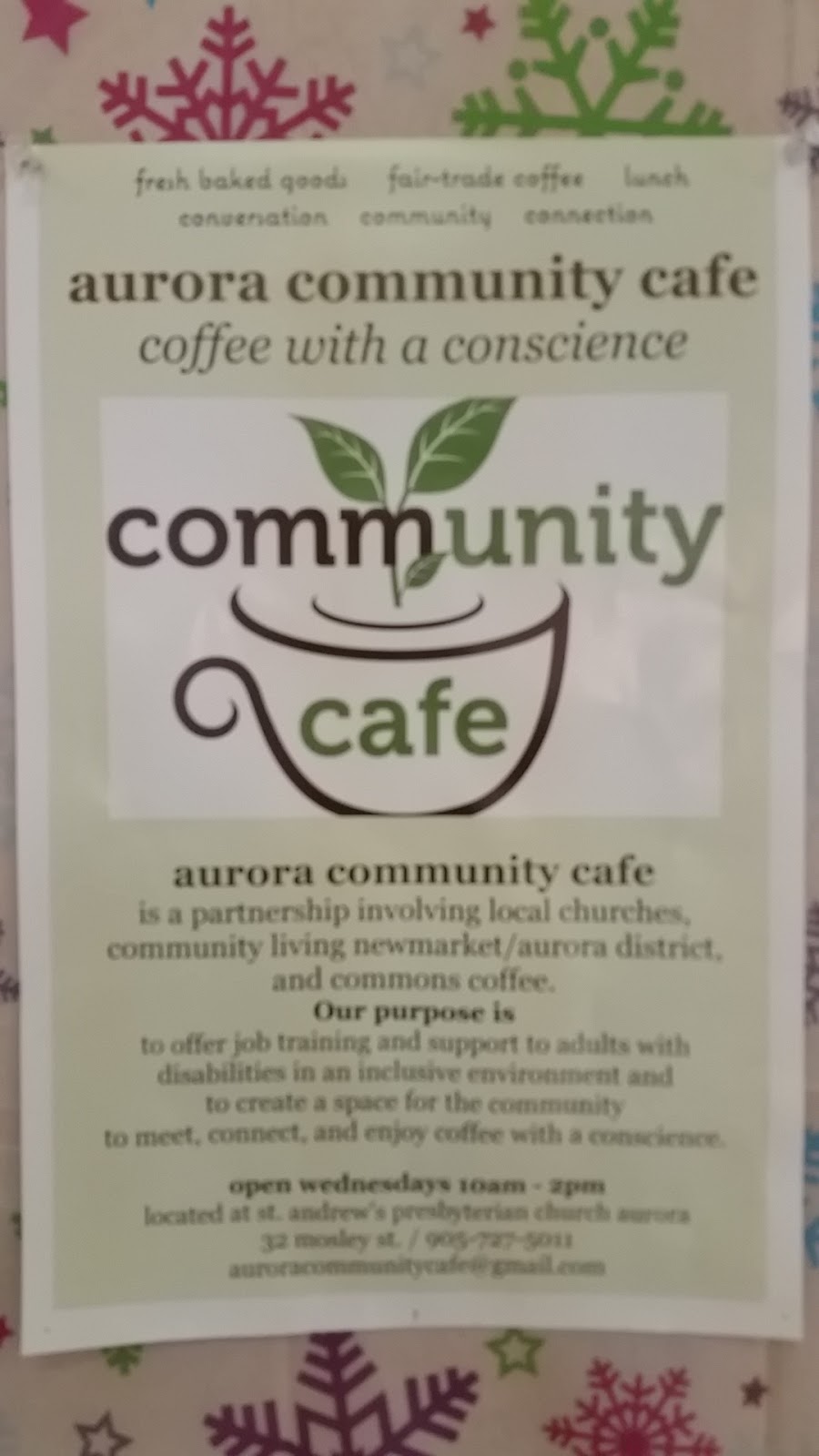 Aurora Community Cafe | Aurora, ON L4G 1R1, Canada | Phone: (905) 727-5011