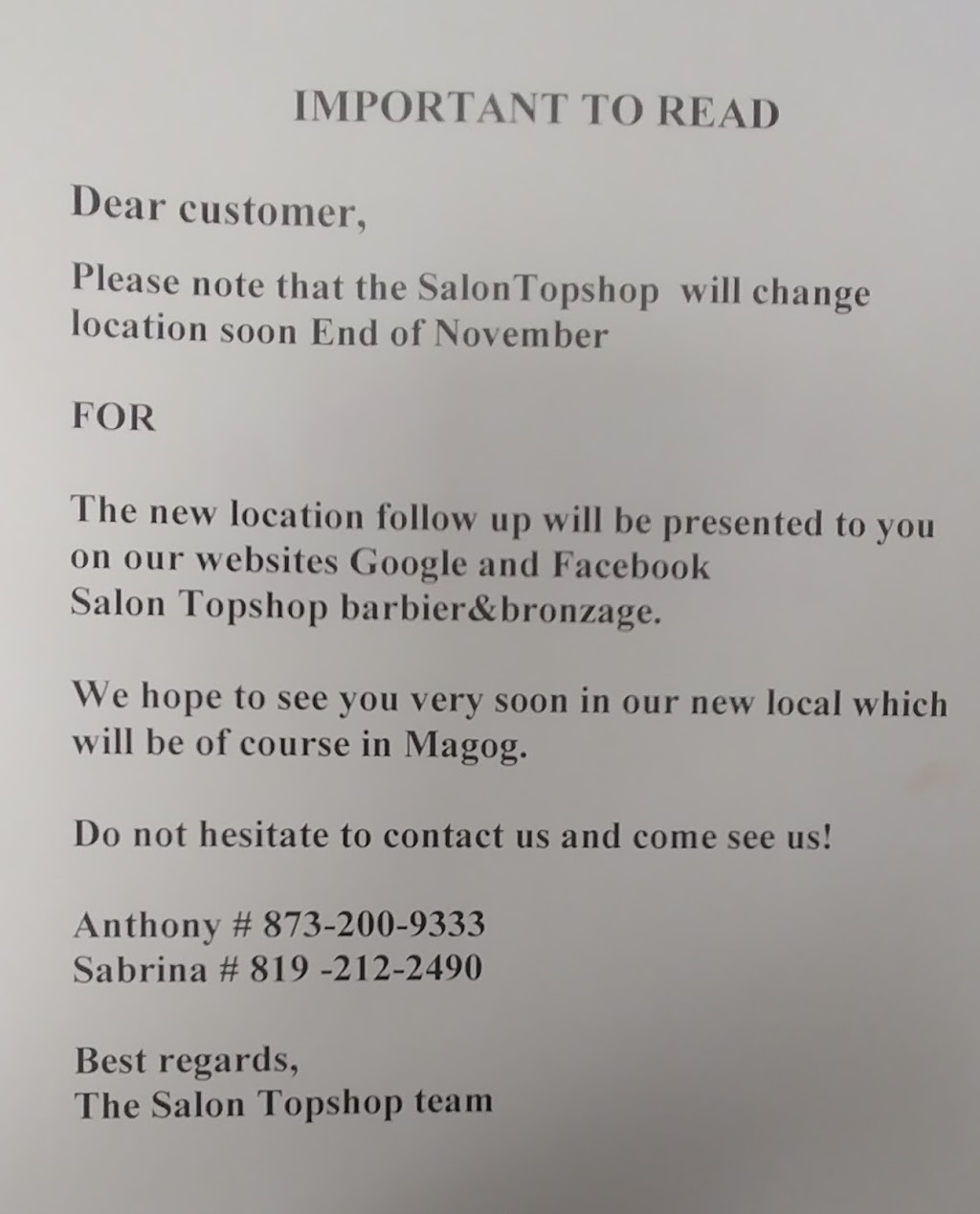 Salon de Barbier&Bronzage TopShop | 74 Rue Laurier, Magog, QC J1X 2K3, Canada | Phone: (873) 200-9333