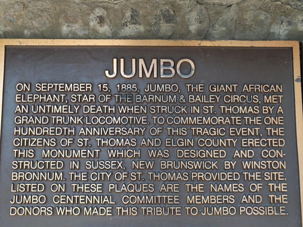 Jumbo the Elephant Memorial | 65 Talbot, St Thomas, ON N5P 1A5, Canada | Phone: (519) 631-1680 ext. 4132