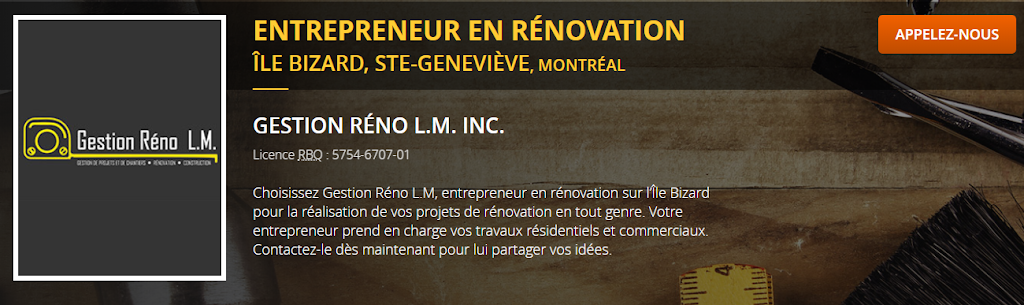 Gestion Réno L.M. - Entrepreneur en rénovation Île Bizard, Ste-G | 360 Rue Sénécal, LÎle-Bizard, QC H9C 2G4, Canada | Phone: (514) 943-5249