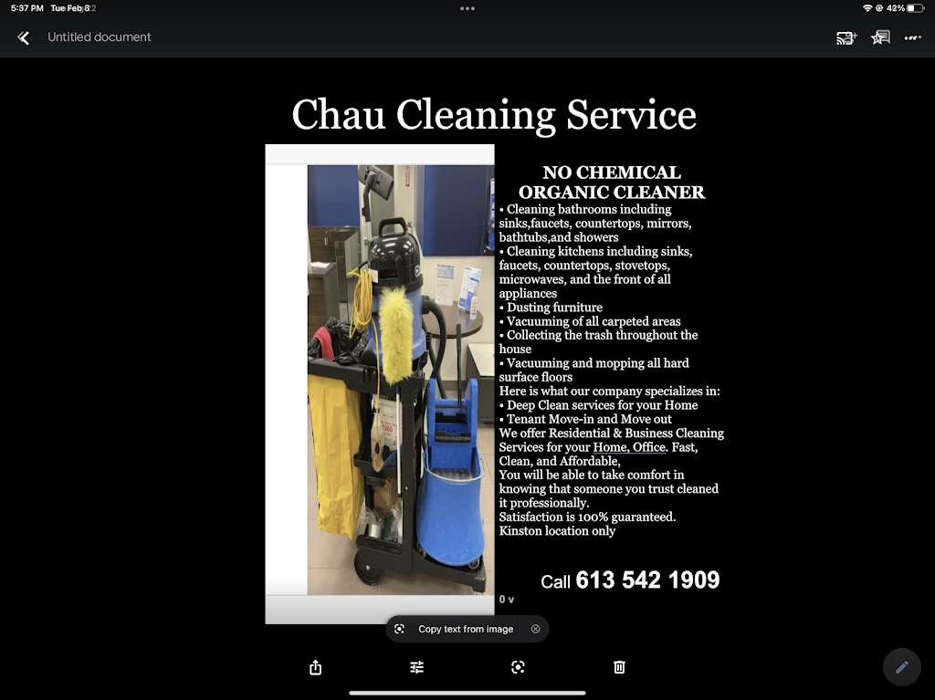 Chau cleaning service | 277 Sutherland Dr, Kingston, ON K7K 5Y6, Canada | Phone: (613) 542-1909