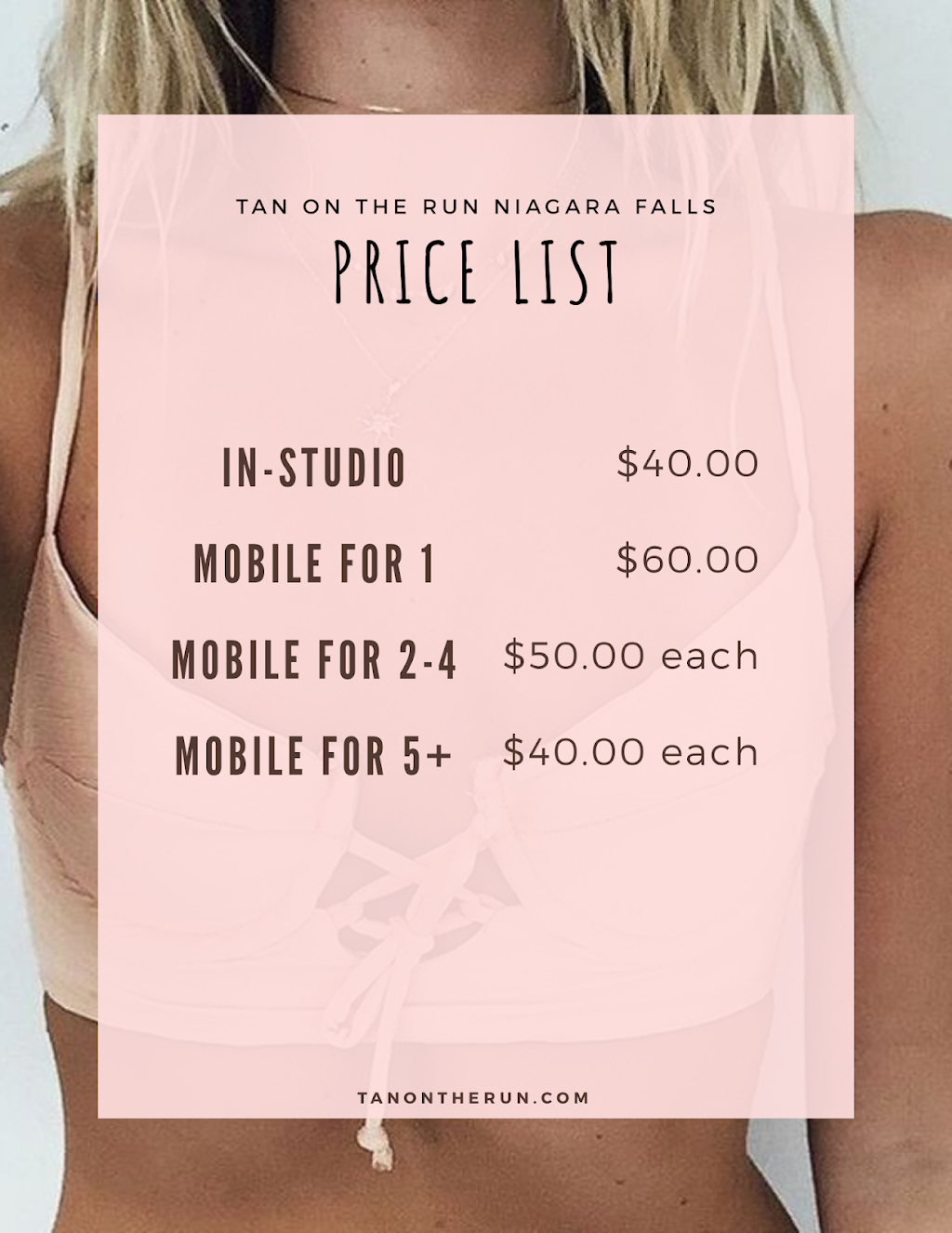 Tan on the Run - Niagara South | 37 Daleview Crescent, Fonthill, ON L0S 1E0, Canada | Phone: (905) 301-8216